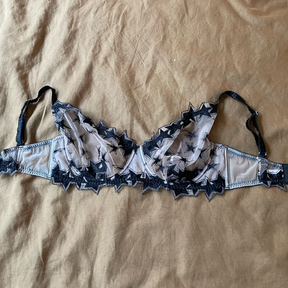 Fleur du Mal Black and Cream Star Lace Bra
